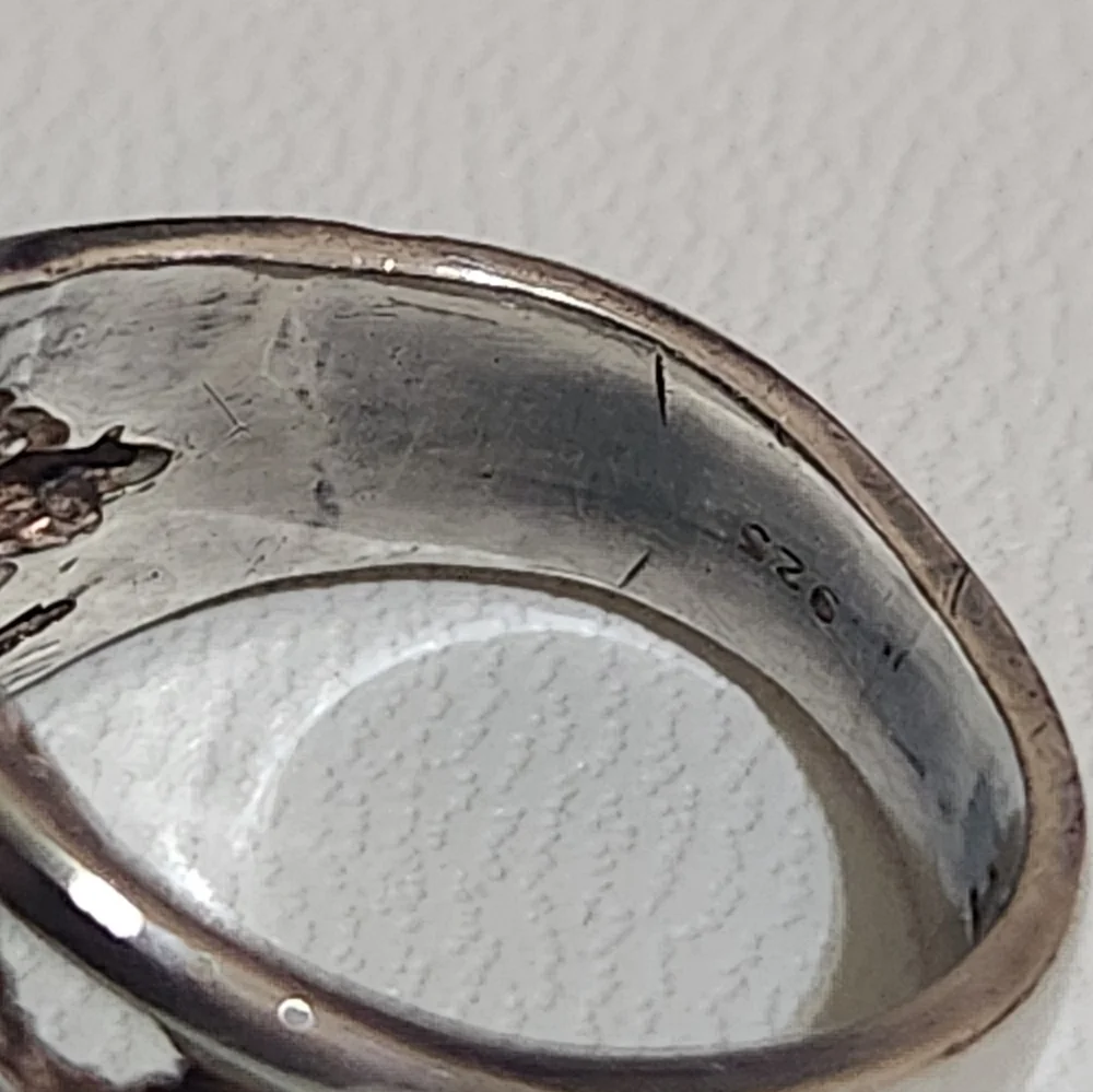 Vintage Sterling Silver Brutalist Ring Green Stones 1970 - Picture 10 of 13